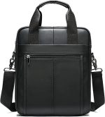 ND Genuine Leather Shoulder Messenger Bag for Men Adjustable Shoulders Sling Crossbody Bags for Travel Work Business Handbag (Black)